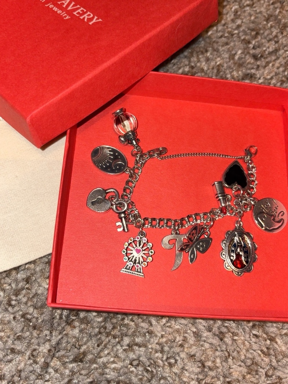 James Avery Silver Charm Bracelet with Red Enamel Accents